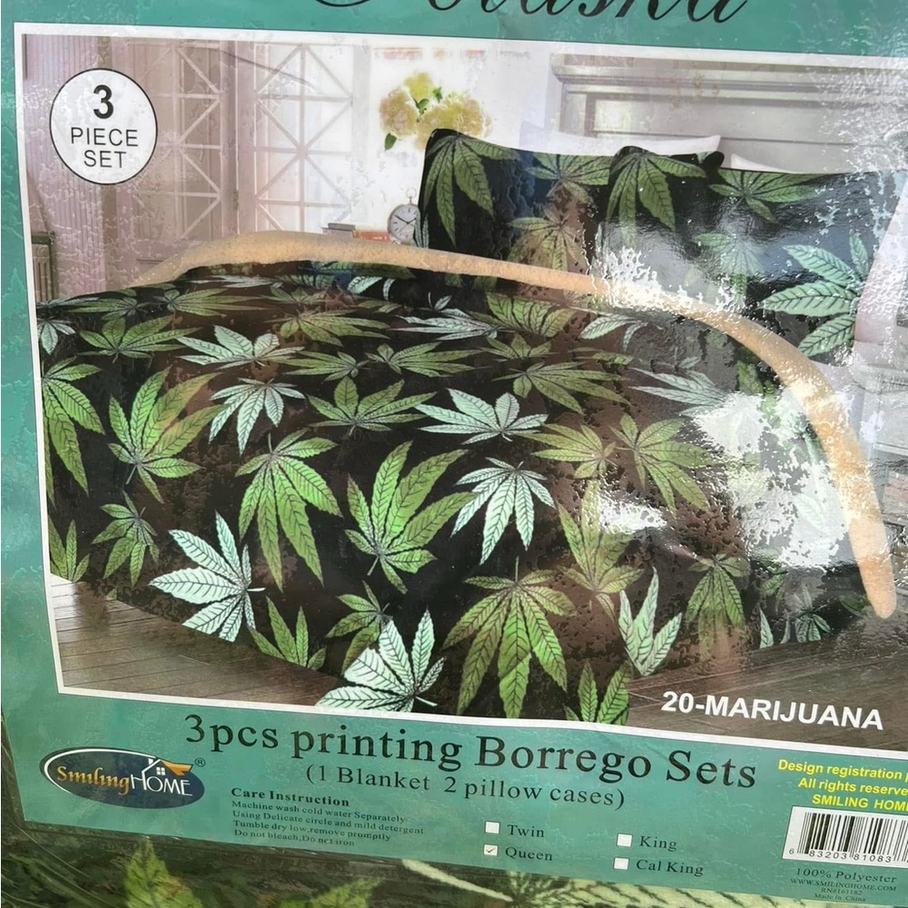 3 piece borrego Green Leaf Print Bedding Set Queen